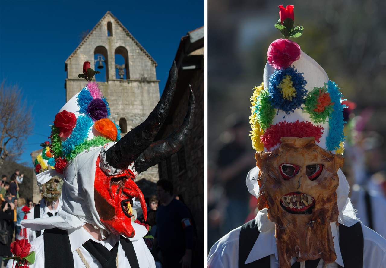 Máscaras de diablos o construidas con carne de animales se muestran en el Carnaval de Almiruete.