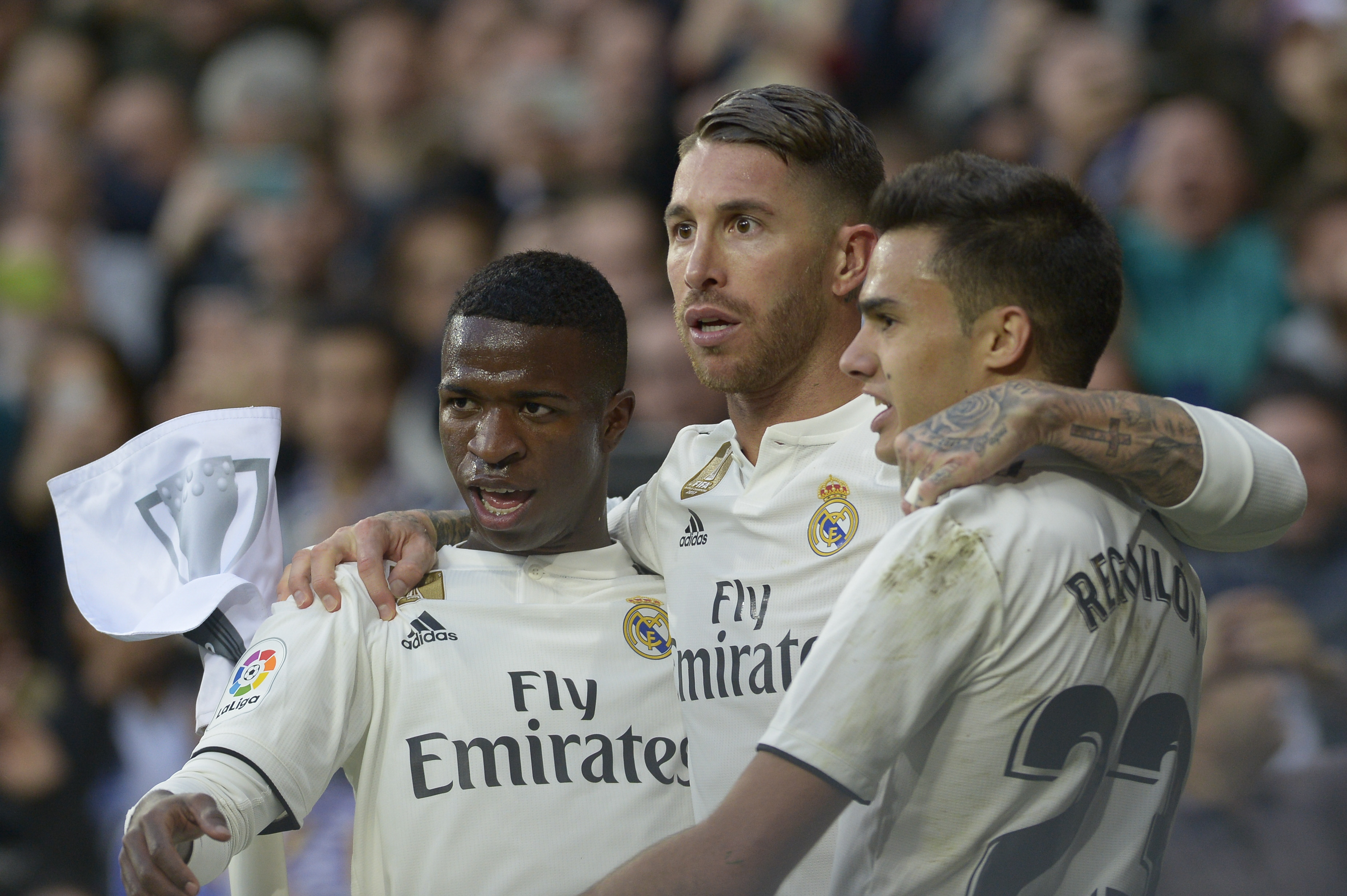 Vinicius, Sergio Ramos y Reguilón