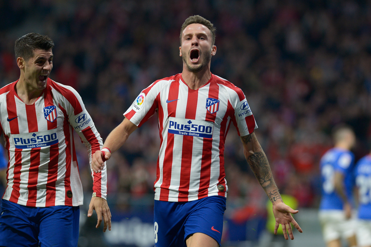 Saúl celebra el gol  frente al Athletic. 