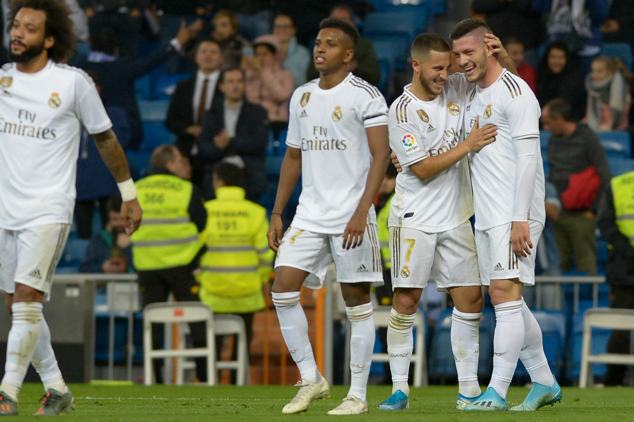 Luka Jovic festeja el quinto gol madridista.