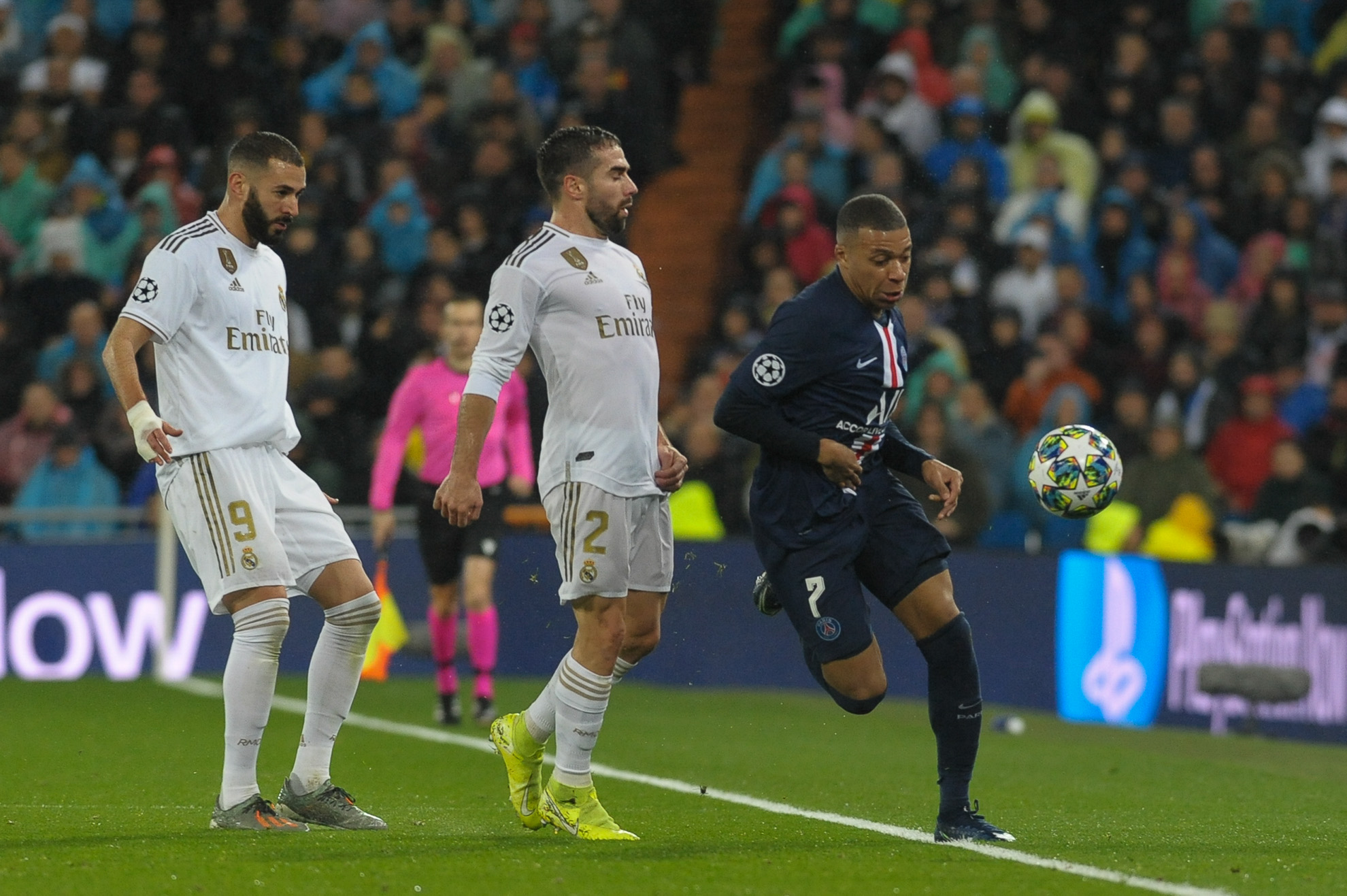 Carvajal y Kylian Mbappe durante el partido entre el Real Madrid vs París Saint-Germain Football Club