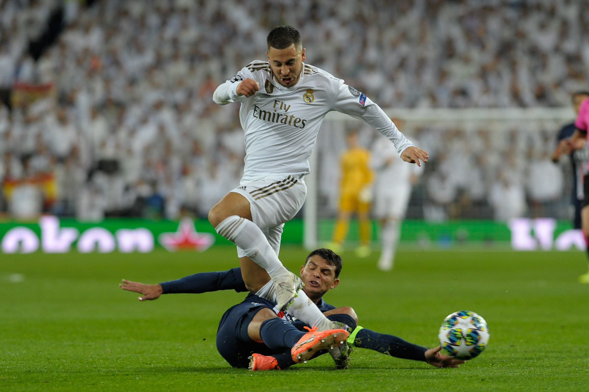 Hazard durante el partido entre el Real Madrid vs París Saint-Germain Football Club. 