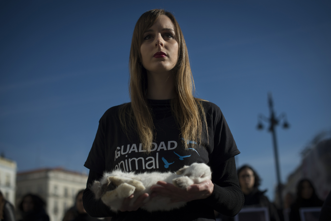 Activistas protestan en la Puerta del Sol por los derechos de los animales.