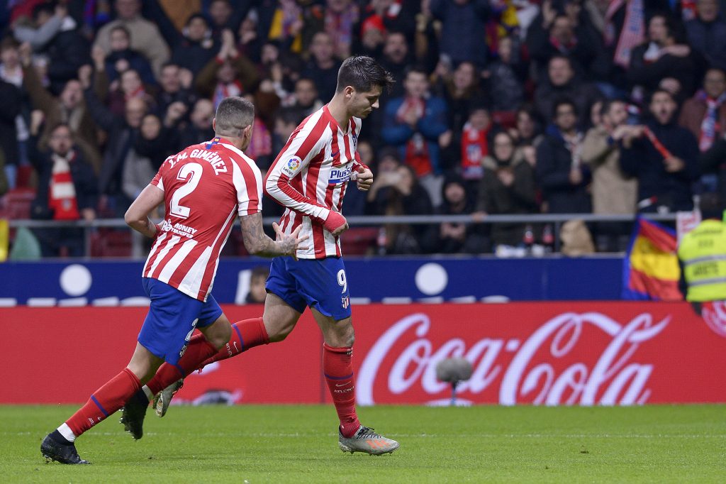 Álvaro Morata celebra el primer gol durante el partido entre el Atlético de Madrid vs CA Osasuna.