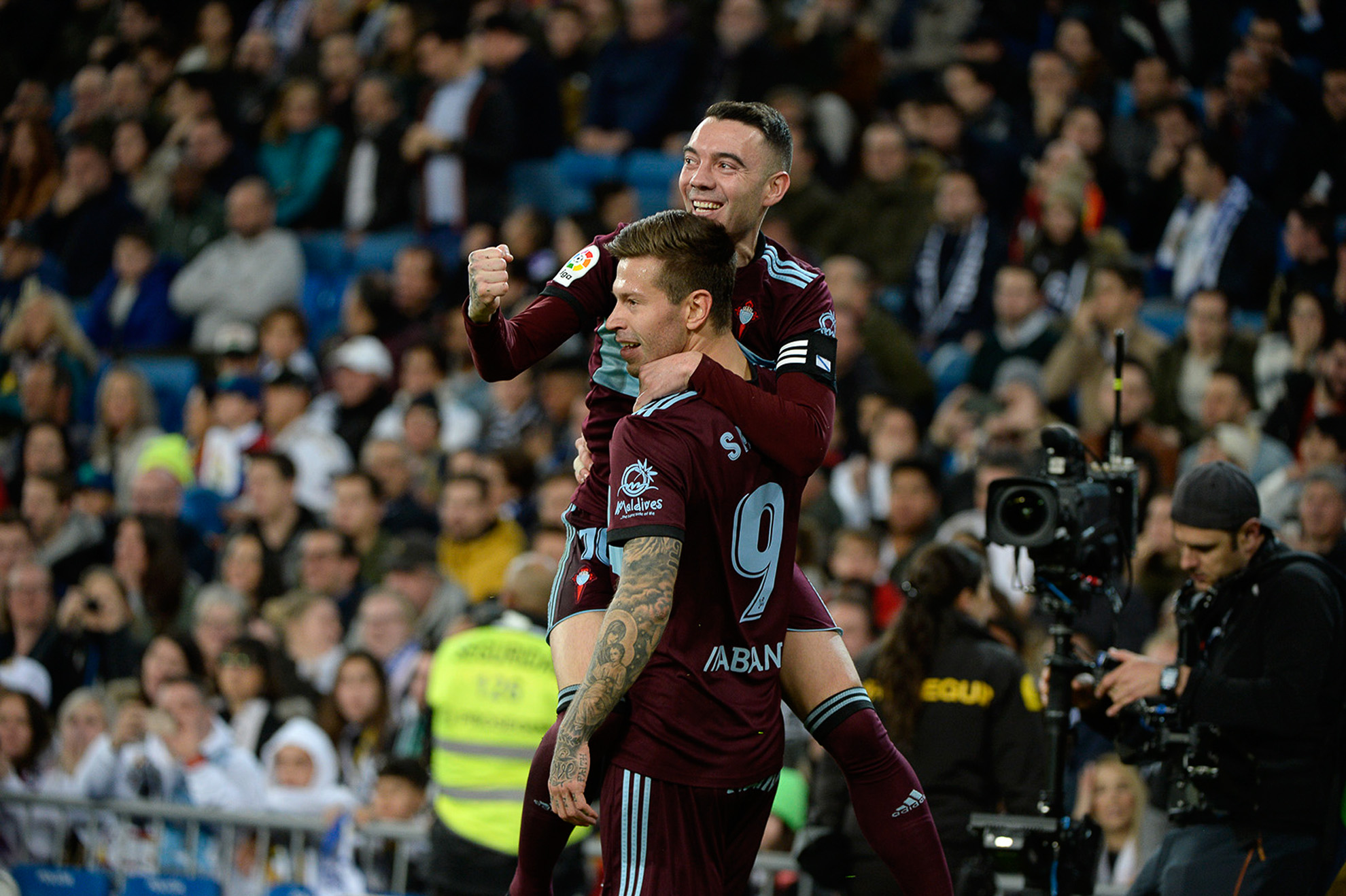 Fedor Slomov del Celta de Vigo celebra el primer gol ante el Real Madrid.