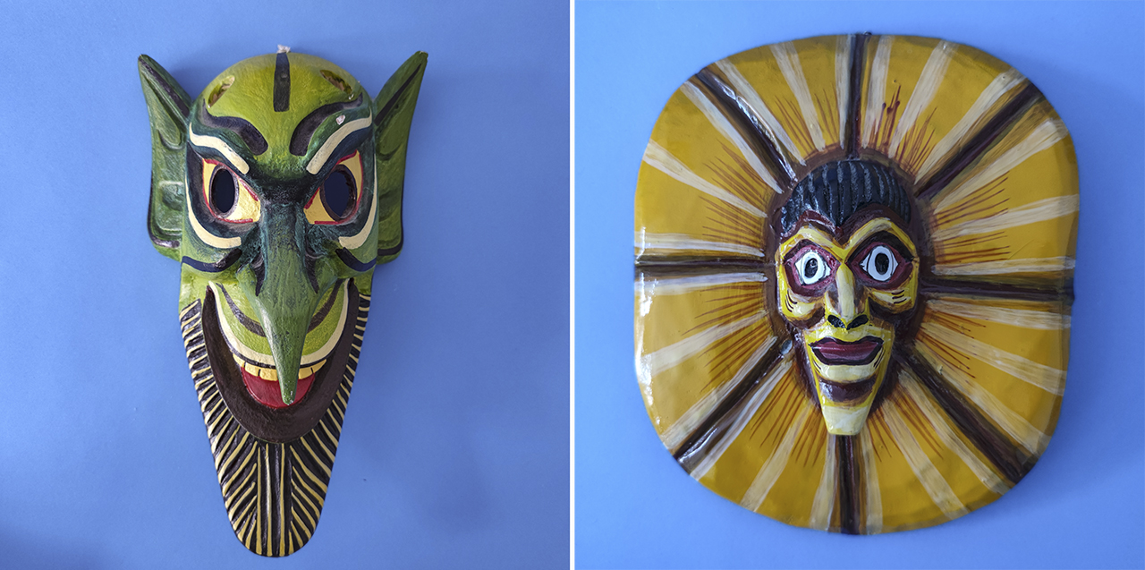El sol y los diablos, son parte de la simbiosis de la cultura Andina y Europea y las máscaras representan a cada cultura.